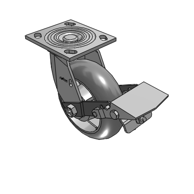 4 Series 2 Inch Wide Top Plate Swivel Caster with 6 x 2 Performa Rubber (Round) Wheel and Tread Lock Brake