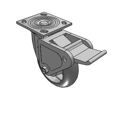 4 Series 2 Inch Wide Top Plate Swivel Caster with 6 x 2 Performa Rubber (Round) Wheel and Tech Lock Brake