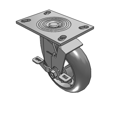 4 Series 2 Inch Wide Top Plate Swivel Caster with 6 x 2 Performa Rubber (Round) Wheel and Top Lock Brake