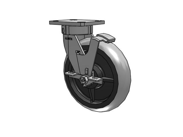 120 Series Top Plate Swivel Caster with 8 x 2 Grey Tread on Grey Core XP - X-treme Plus Solid Polyurethane Wheel and Stainless Steel Face Brake