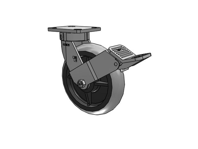 120 Series Top Plate Swivel Caster with 8 x 2 Grey Tread on Grey Core XP - X-treme Plus Solid Polyurethane Wheel and Stainless Steel Face Brake
