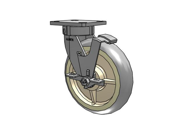 120 Series Top Plate Swivel Caster with 8 x 2 Grey Tread on Grey Core XR - X-tra Soft Rubber (Round) - Prevenz Antimicrobial Wheel and Stainless Steel Face Brake