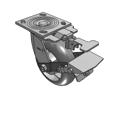 4 Series 2 Inch Wide Top Plate Swivel Caster with 6 x 2 Performa Rubber (Round) Wheel and Tread Lock Brake