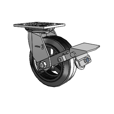 4 Series 2 Inch Wide Top Plate Swivel Caster Caster with 6 x 2 MR - Moldon Rubber (Cast Iron Core) Wheel and Tread Lock Brake