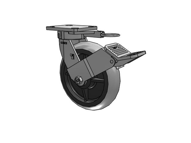 120 Series Top Plate Swivel Caster with 8 x 2 Grey Tread on Grey Core XP - X-treme Plus Solid Polyurethane Wheel and Stainless Steel Face Brake
