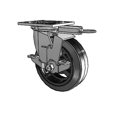 4 Series 2 Inch Wide Top Plate Swivel Caster Caster with 6 x 2 MR - Moldon Rubber (Cast Iron Core) Wheel and Top Lock Brake