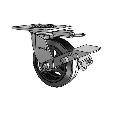 4 Series 2 Inch Wide Top Plate Swivel Caster Caster with 6 x 2 MR - Moldon Rubber (Cast Iron Core) Wheel and Tread Lock Brake