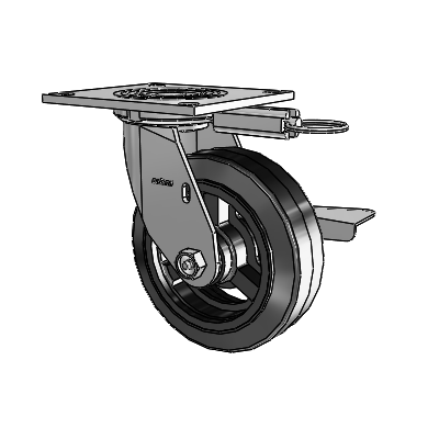Roulette pivotante série 4 avec plaque supérieure de 2 pouces de large, équipée d'une roue 6 x 2 MR - caoutchouc Moldon (noyau en fonte) et d'un frein à blocage latéral