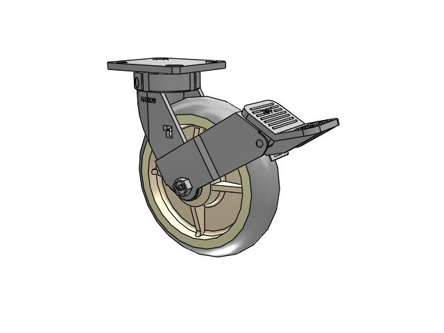 120 Series Top Plate Swivel Caster with 8 x 2 Grey Tread on Grey Core XR - X-tra Soft Rubber (Round) - Prevenz Antimicrobial Wheel and Stainless Steel Face Brake