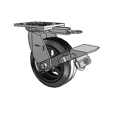 4 Series 2 Inch Wide Top Plate Swivel Caster with 6 x 2 MR - Moldon Rubber (Cast Iron Core) Wheel and Tread Lock Brake