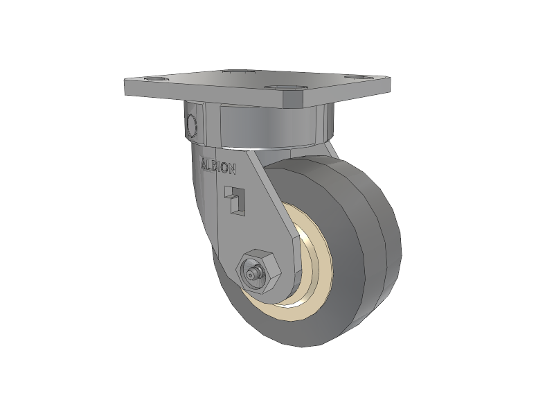 120 Series Top Plate Swivel Caster with 4 x 2 Grey Tread on Grey Core XS - X-tra Soft Rubber (Flat) - Prevenz Antimicrobial Wheel