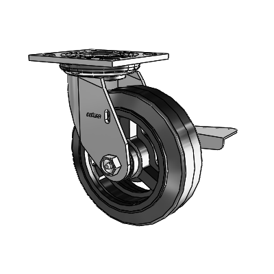 4 Series 2 Inch Wide Top Plate Swivel Caster with 6 x 2 MR - Moldon Rubber (Cast Iron Core) Wheel and Side Lock Brake