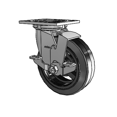 4 Series 2 Inch Wide Top Plate Swivel Caster with 6 x 2 MR - Moldon Rubber (Cast Iron Core) Wheel and Top Lock Brake