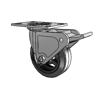 4 Series 2 Inch Wide Top Plate Swivel Caster with 6 x 2 MR - Moldon Rubber (Cast Iron Core) Wheel and Tech Lock Brake
