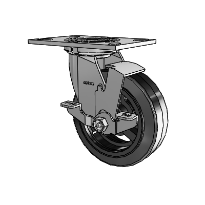 4 Series 2 Inch Wide Top Plate Swivel Caster with 6 x 2 MR - Moldon Rubber (Cast Iron Core) Wheel and Top Lock Brake