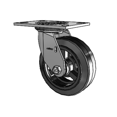 4 Series 2 Inch Wide Top Plate Swivel Caster with 6 x 2 MR - Moldon Rubber (Cast Iron Core) Wheel