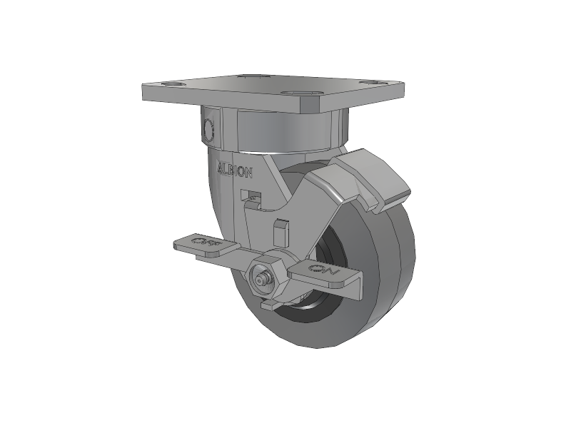 120 Series Top Plate Swivel Caster with 4 x 2 Grey Tread on Grey Core XS - Performa X-tra Soft Rubber (Flat) - Prevenz Antimicrobial Wheel and Stainless Steel Face Brake