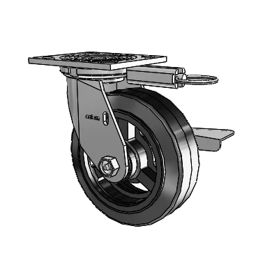 4 Series 2 Inch Wide Top Plate Swivel Caster with 6 x 2 MR - Moldon Rubber (Cast Iron Core) Wheel and Side Lock Brake