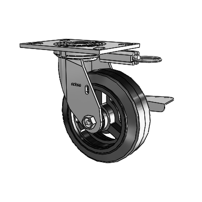 4 Series 2 Inch Wide Top Plate Swivel Caster with 6 x 2 MR - Moldon Rubber (Cast Iron Core) Wheel and Side Lock Brake
