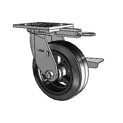 4 Series 2 Inch Wide Top Plate Swivel Caster with 6 x 2 MR - Moldon Rubber (Cast Iron Core) Wheel and Side Lock Brake