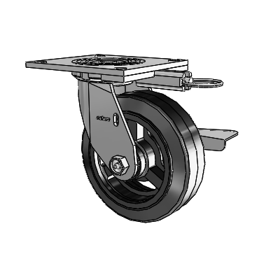 4 Series 2 Inch Wide Top Plate Swivel Caster with 6 x 2 MR - Moldon Rubber (Cast Iron Core) Wheel and Side Lock Brake
