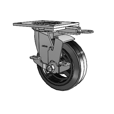 4 Series 2 Inch Wide Top Plate Swivel Caster with 6 x 2 MR - Moldon Rubber (Cast Iron Core) Wheel and Top Lock Brake
