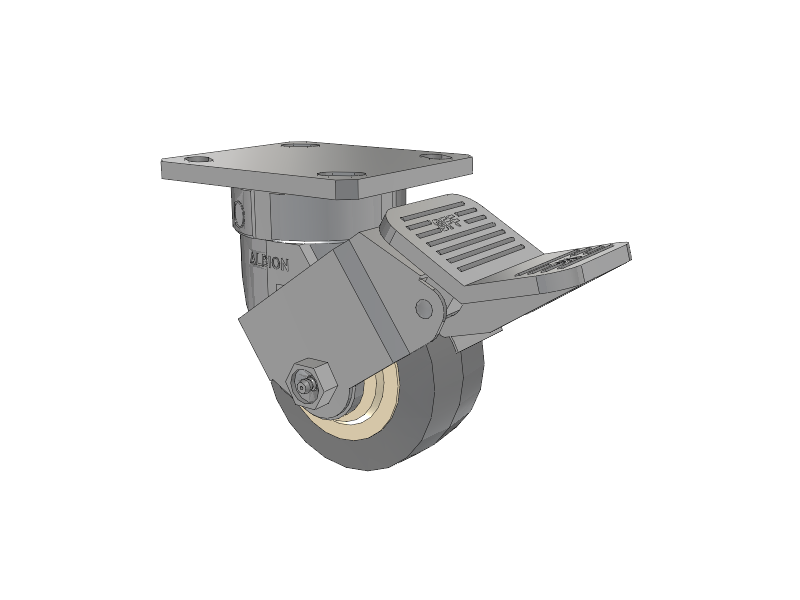120 Series Top Plate Swivel Caster with 4 x 2 Grey Tread on Grey Core XS - X-tra Soft Rubber (Flat) - Prevenz Antimicrobial Wheel and Stainless Steel Face Brake
