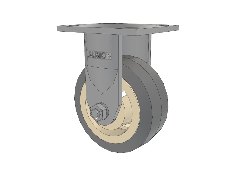 120 Series Top Plate Rigid Caster with 5 x 2 Grey Tread on Grey Core XS - X-tra Soft Rubber (Flat) - Prevenz Antimicrobial Wheel
