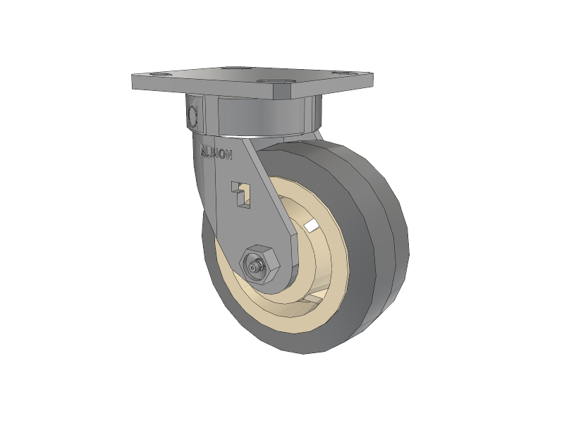 120 Series Top Plate Swivel Caster with 5 x 2 Grey Tread on Grey Core XS - X-tra Soft Rubber (Flat) - Prevenz Antimicrobial Wheel