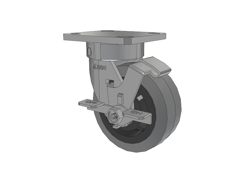 120 Series Top Plate Swivel Caster with 5 x 2 Grey Tread on Grey Core XS - Performa X-tra Soft Rubber (Flat) - Prevenz Antimicrobial Wheel and Stainless Steel Face Brake
