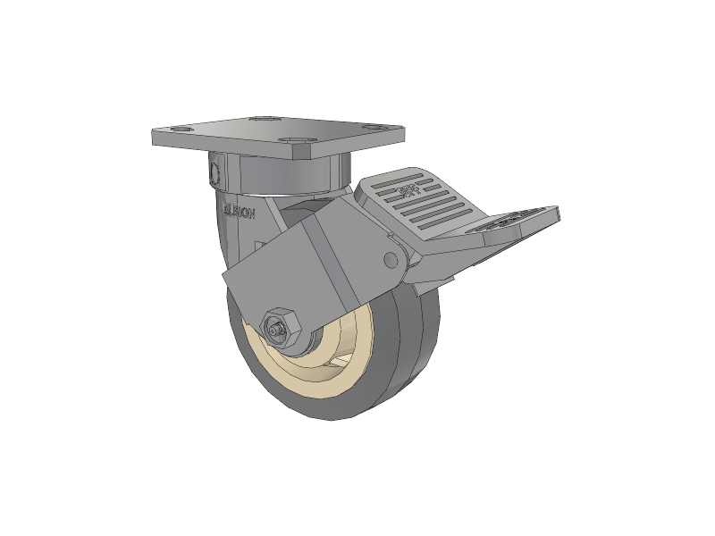 120 Series Top Plate Swivel Caster with 5 x 2 Grey Tread on Grey Core XS - X-tra Soft Rubber (Flat) - Prevenz Antimicrobial Wheel and Stainless Steel Face Brake