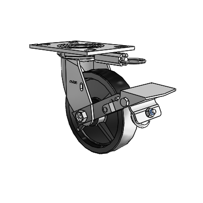 4 Series 1 1/2" Casters Top Plate Swivel Zinc with 6 x 1.5 Polyolefin Wheel and Tread Lock Brake