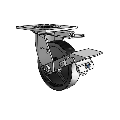 4 Series 1 1/2" Casters Top Plate Swivel Zinc with 6 x 1.5 Polyolefin Wheel and Tread Lock Brake