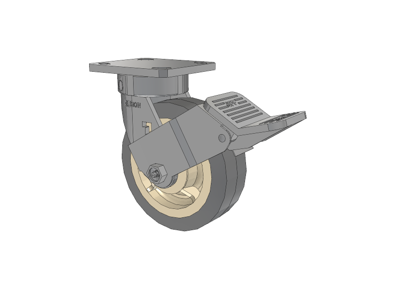 120 Series Top Plate Swivel Caster with 6 x 2 Grey Tread on Grey Core XS - X-tra Soft Rubber (Flat) - Prevenz Antimicrobial Wheel and Stainless Steel Face Brake