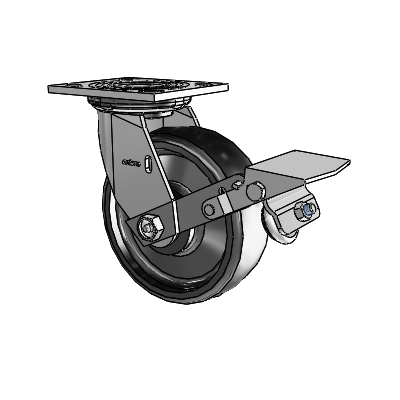 4 Series 2 Inch Wide Top Plate Swivel Caster with 6 x 2 Endura Solid Elastomer Wheel and Tread Lock Brake
