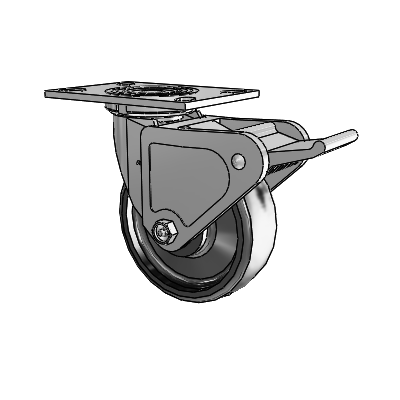 4 Series 2 Inch Wide Top Plate Swivel Caster with 6 x 2 Endura Solid Elastomer Wheel and Tech Lock Brake