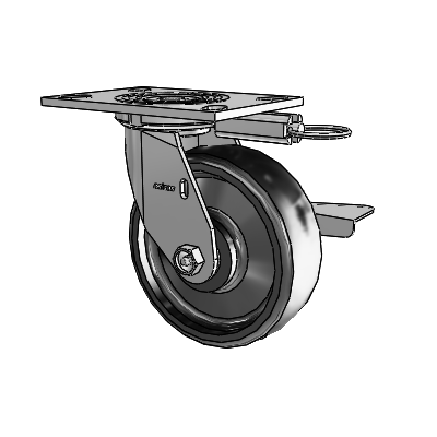 4 Series 2 Inch Wide Top Plate Swivel Caster with 6 x 2 Endura Solid Elastomer Wheel and Side Lock Brake