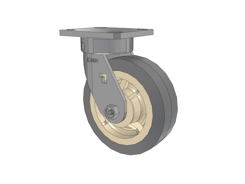 120 Series Top Plate Swivel Caster with 6 x 2 Grey Tread on Grey Core XS - X-tra Soft Rubber (Flat) - Prevenz Antimicrobial Wheel