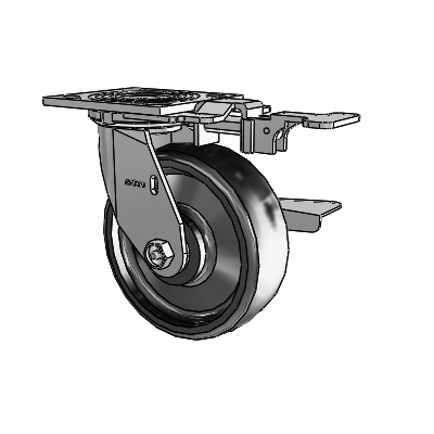 4 Series 2 Inch Wide Top Plate Swivel Caster with 6 x 2 Endura Solid Elastomer Wheel and Side Lock Brake