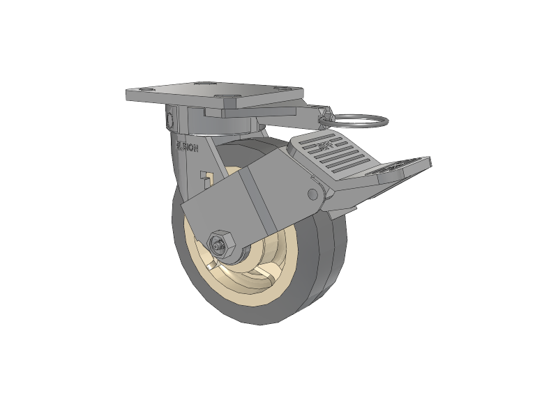 120 Series Top Plate Swivel Caster with 6 x 2 Grey Tread on Grey Core XS - X-tra Soft Rubber (Flat) - Prevenz Antimicrobial Wheel and Stainless Steel Face Brake