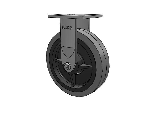 120 Series Top Plate Rigid Caster with 8 x 2 Grey Tread on Grey Core XS - Performa X-tra Soft Rubber (Flat) - Prevenz Antimicrobial Wheel