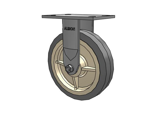 120 Series Top Plate Rigid Caster with 8 x 2 Grey Tread on Grey Core XS - X-tra Soft Rubber (Flat) - Prevenz Antimicrobial Wheel