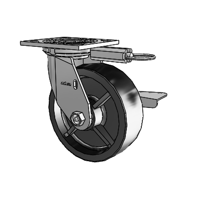 4 Series 2 Inch Wide Top Plate Swivel Caster with 6 x 2 Polyolefin Wheel and Side Lock Brake