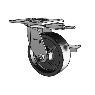 4 Series 2 Inch Wide Top Plate Swivel Caster with 6 x 2 Polyolefin Wheel and Side Lock Brake