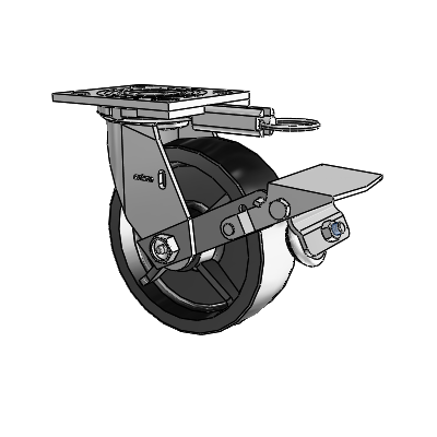 4 Series 2 Inch Wide Top Plate Swivel Caster with 6 x 2 Polyolefin Wheel and Tread Lock Brake