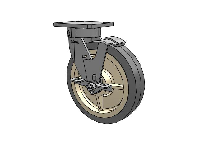 120 Series Top Plate Swivel Caster with 8 x 2 Grey Tread on Grey Core XS - X-tra Soft Rubber (Flat) - Prevenz Antimicrobial Wheel and Stainless Steel Face Brake