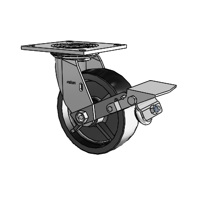 4 Series 2 Inch Wide Top Plate Swivel Caster with 6 x 2 Polyolefin Wheel and Tread Lock Brake