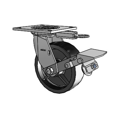 4 Series 2 Inch Wide Top Plate Swivel Caster with 6 x 2 Polyolefin Wheel and Tread Lock Brake