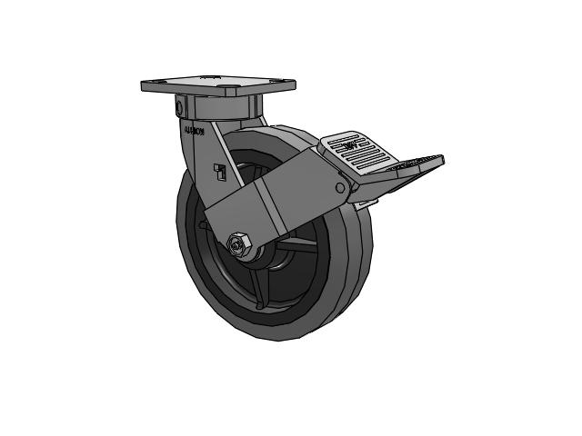 120 Series Top Plate Swivel Caster with 8 x 2 Grey Tread on Grey Core XS - Performa X-tra Soft Rubber (Flat) - Prevenz Antimicrobial Wheel and Stainless Steel Face Brake