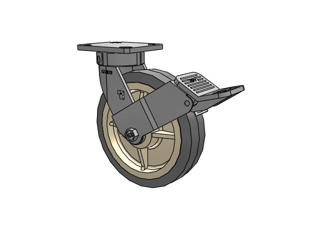 120 Series Top Plate Swivel Caster with 8 x 2 Grey Tread on Grey Core XS - X-tra Soft Rubber (Flat) - Prevenz Antimicrobial Wheel and Stainless Steel Face Brake